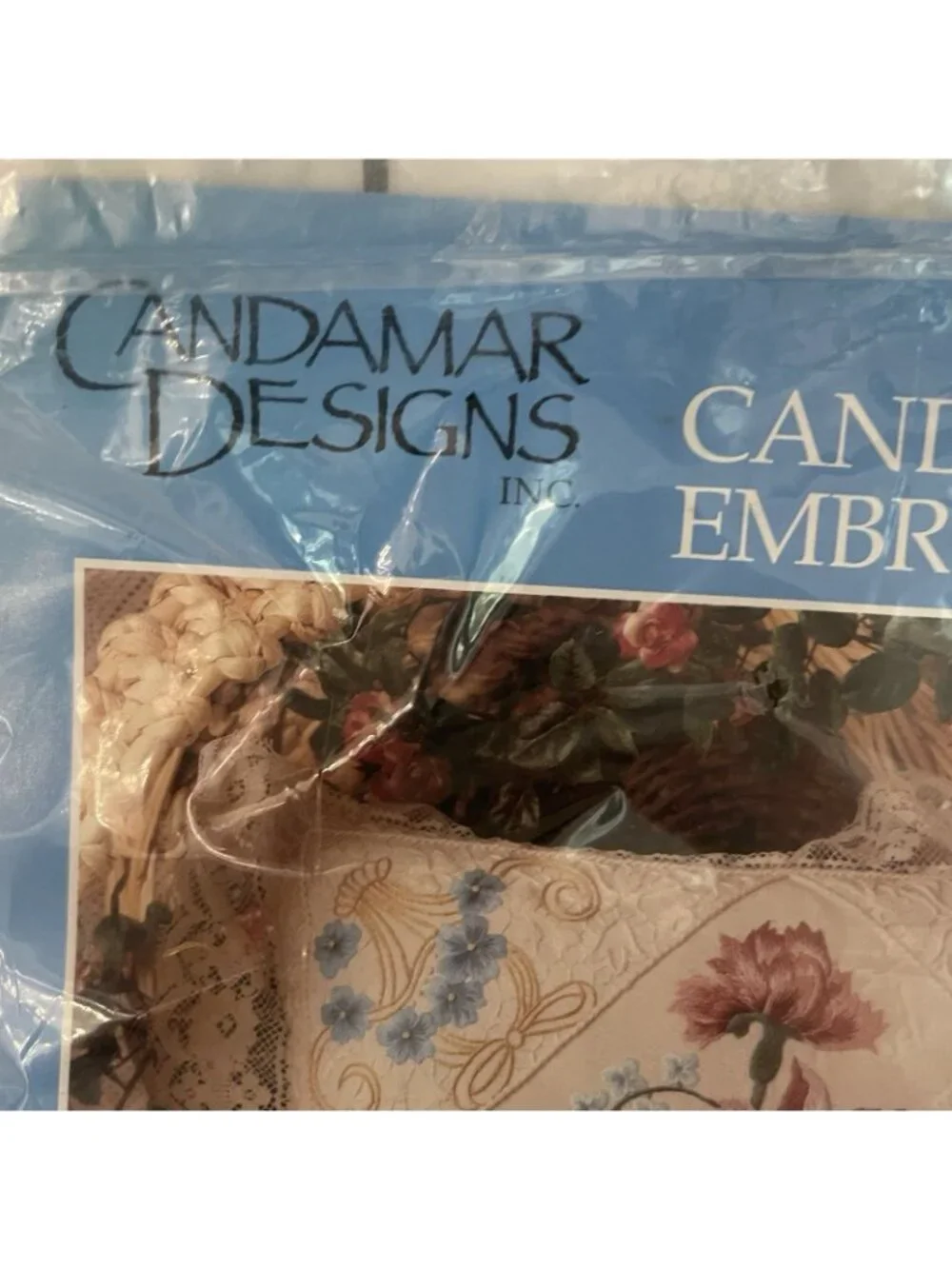 Vintage Candamar Designs Candlewicking Embroidered Victorian Floral Pillow